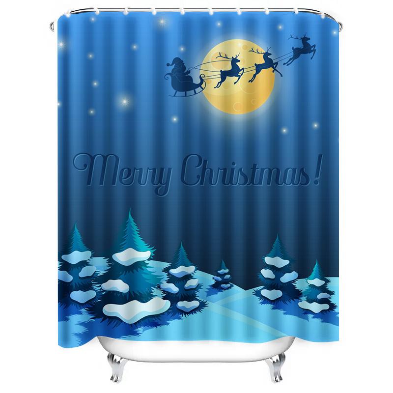 Tu Christmas Shower Curtain Festive Holiday Trees Snowflake Winter Forest Backdrop Waterproof Decor For Bathroom
