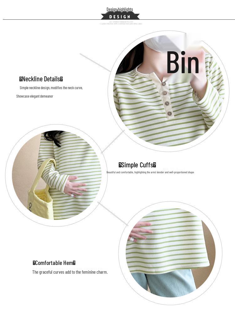 2026 Spring/Summer V-Neck Striped Casual Long Sleeve T-Shirt for Pregnant Women