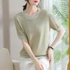 Mom's Summer Ice Silk Short-Sleeve Blouse - New Style for Mid-Aged Women, Thin, Fashionable Knit T-Shirt Top