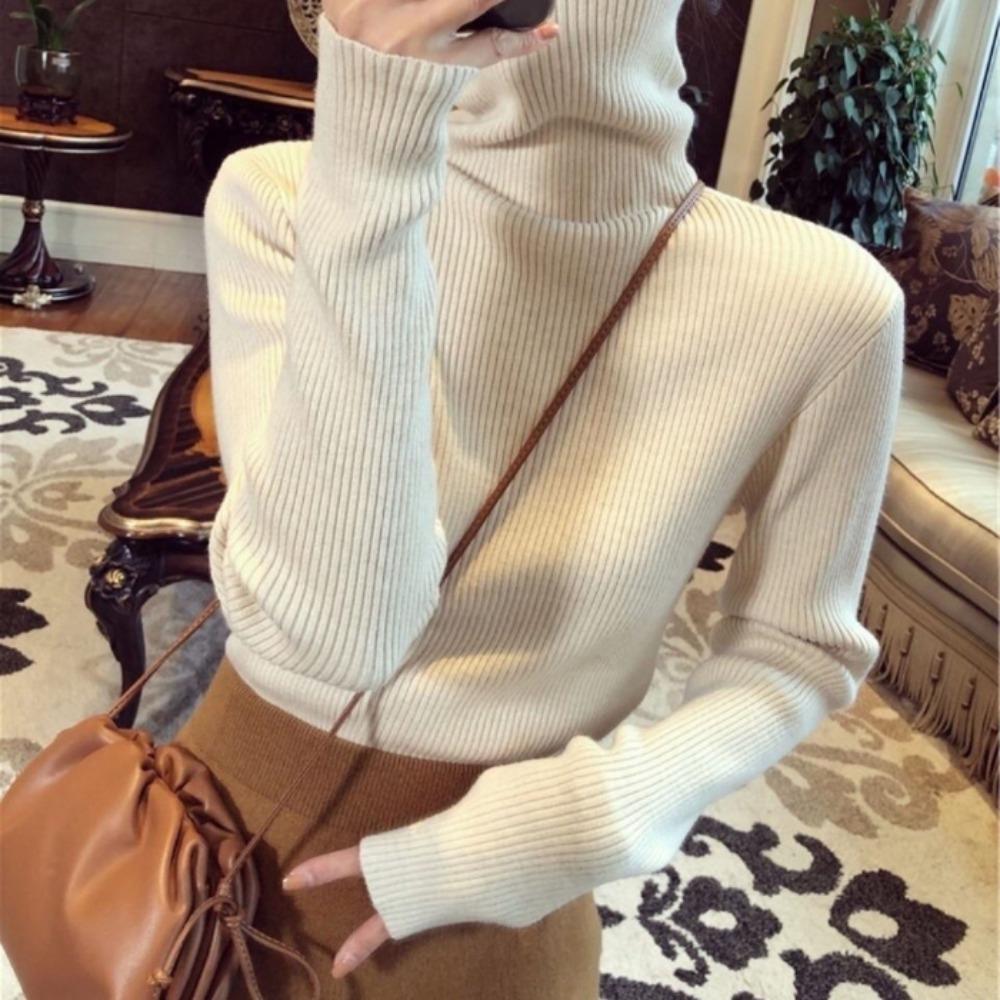 A New Large-sized Women's Sweater for Autumn and Winter, Featuring A High-neck Base Layer and Long-sleeved Knitted Sweater