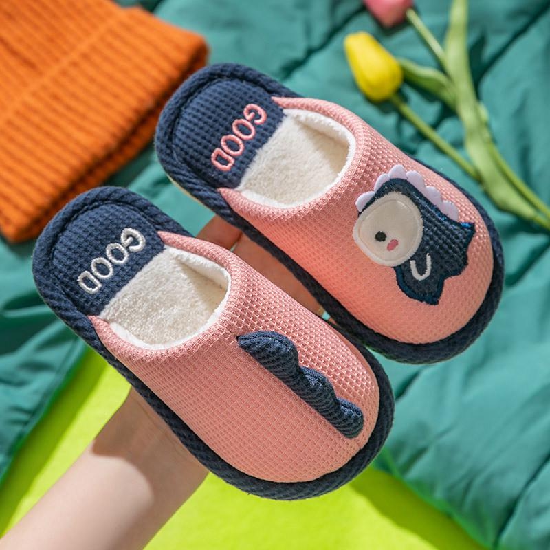 Dinosaur Childrens Cotton Slippers With Plush Interior For Indoor Warmth And Comfort