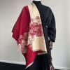 Warm Faux Cashmere Shawl For Ladies Rose Cluster Elegant Scarf Color-Blocking Style Autumn And Winter New