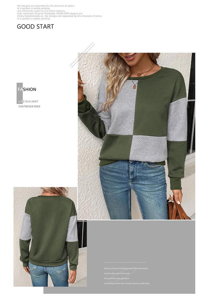 2026 Autumn Women's Color Block Round Neck Pullover Hoodie - New Arrival