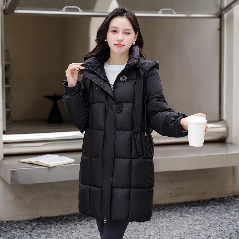Down padded jacket women's mid-length style thickened and loose new 2025 winter Korean version of cotton jacket with hood