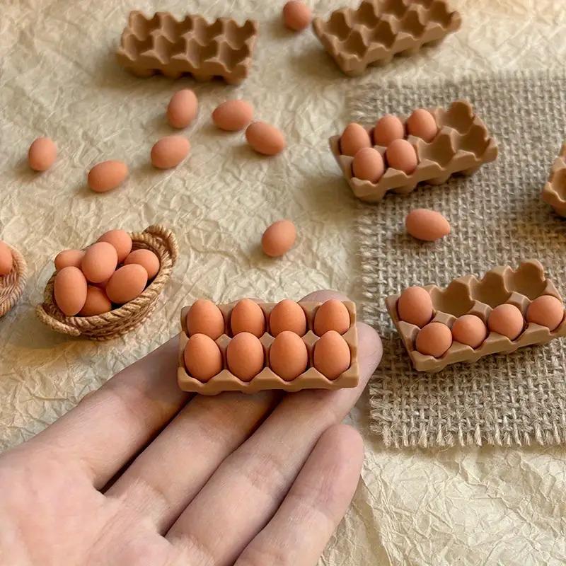 1:12 Scale Miniature Kitchen Tray Set, Realistic Dollhouse Accessories with Eggs Baskets Bowls, Mini Furniture for Enthusiasts