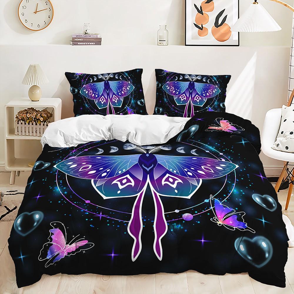 Sada 3D povlečení Butterfly Dívčí povlak na přikrývku 2/3dílný měkký zip DE200 * 200 v plné velikosti Dekorace do ložnice z mikrovlákna