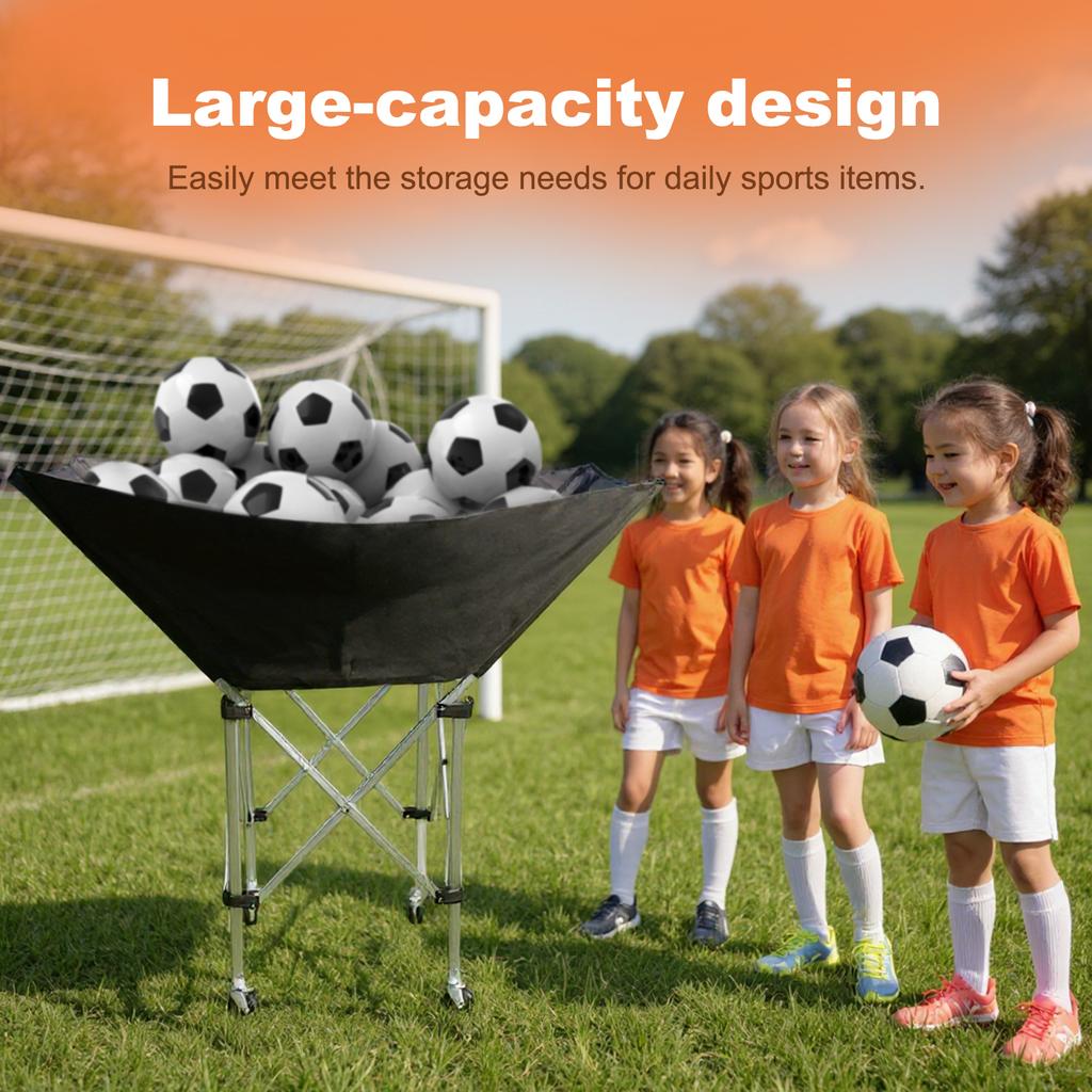 Volleyball Cart Collapsible Wheeled Volleyball Cart with Wheels Practical Sturdy Foldable Volleyball Ball Basket Cart with Bag