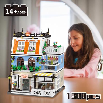 Stadtgarten-Hotel-Bausätze, Hausarchitektur-Modellblöcke, Spielzeug für Erwachsene und Jugendliche, 1300 Stück Mini-Steine mit LED