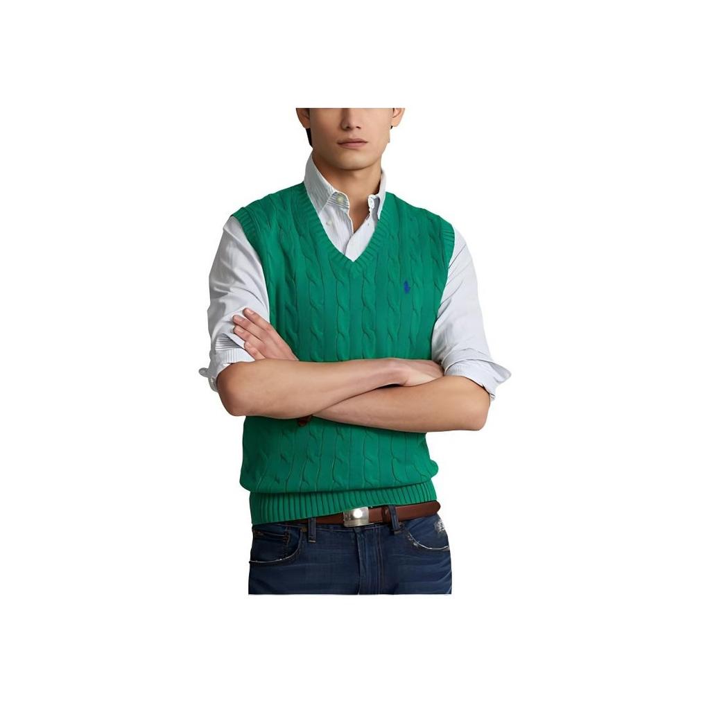 Polo Ralph Lauren FW22 Enfärgad Casual V-ringad Pullover Stickad Väst Herrväst Grön MNPOSWE1CM20049-300