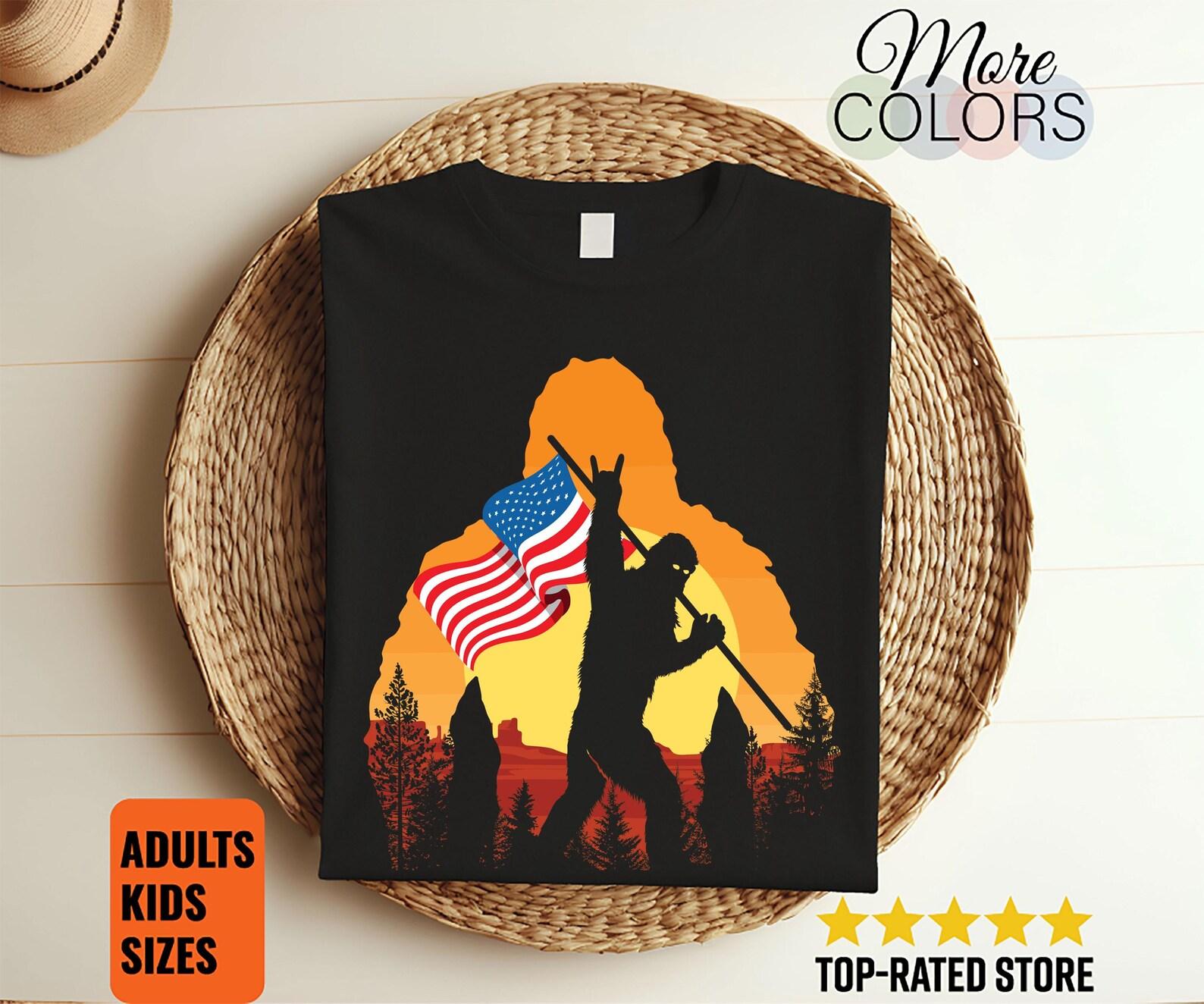 Bigfoot Victory Sign Peace USA American Flag T-Shirt, Undefeated Hide And Seek Champion, Sasquatch Yeti, Bigfoot believe festival Lover Gift 130