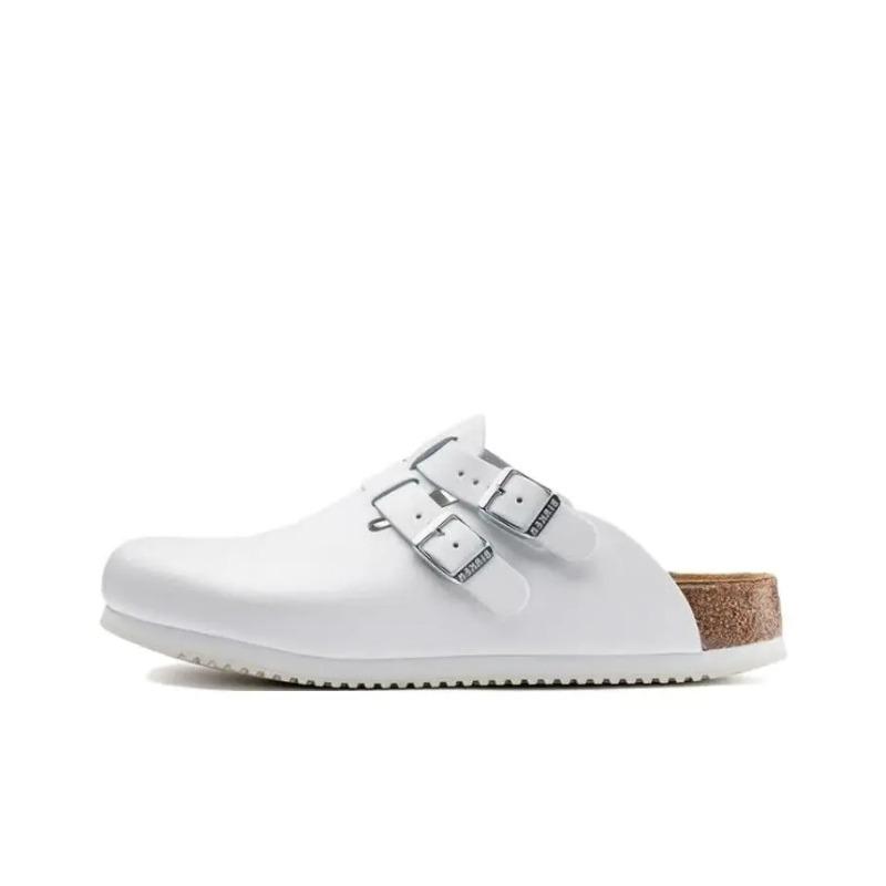 Birkenstock Leather Casual Comfort Closed Toe Stylish Slides White Unisex 1018228 40