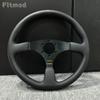 JDM 14-inch 350MM Racing Modified Leather Steering Wheel, Flat Drift Sports Game Steering Wheel PCD70MM