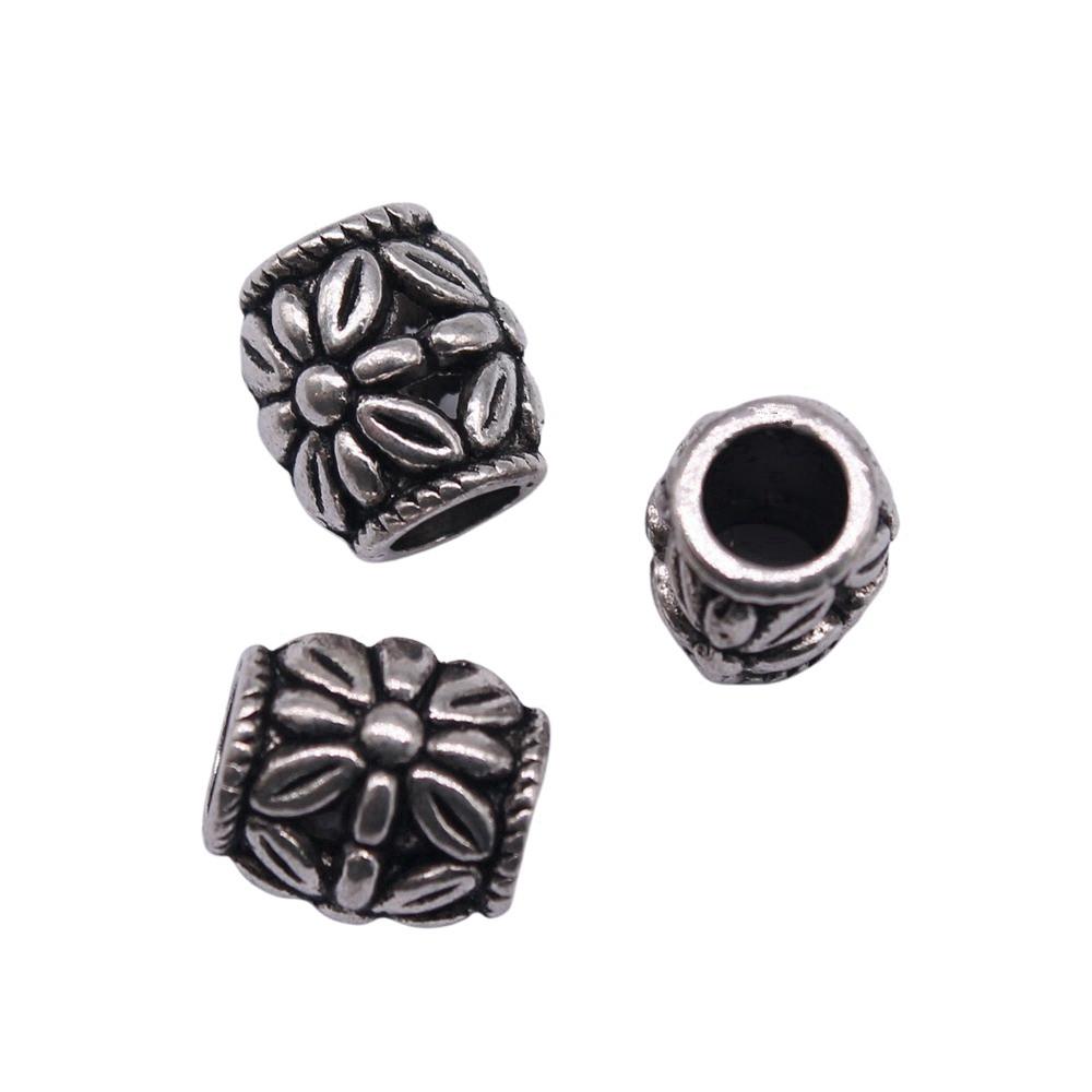 Vintage Floral Pattern Cylinder Beads Antique Style Large Hole Spacers For DIY