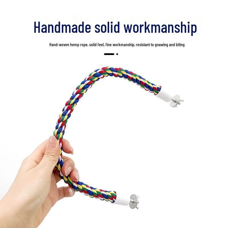 Parrot Colorful Cotton Rope Perch: Rotating Ladder Chew Toy for Budgies & Cockatiels