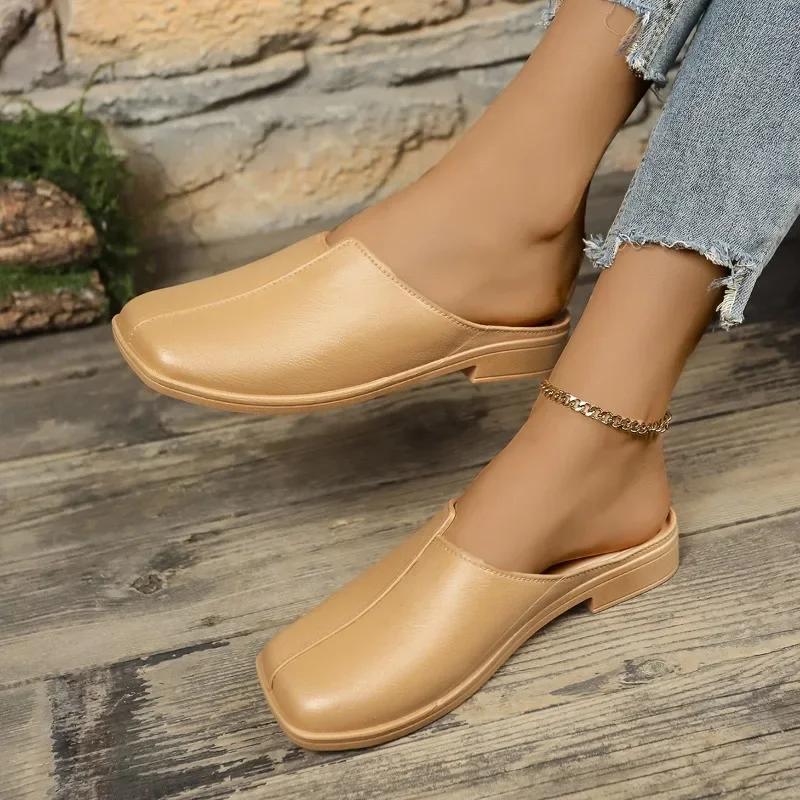 Fashion Ladies Shoes On Offer 2025 New Hot Sale Slippers Women Fashion Solid Daily High Quality Women's Square Toe Flat Casual Slippers
