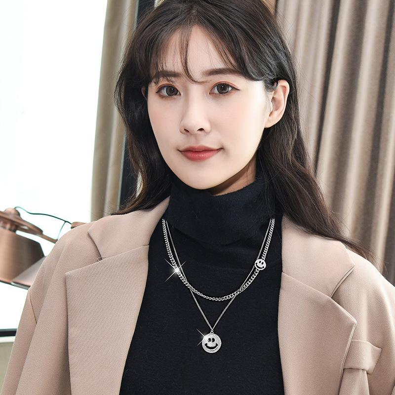 2020 Frigid Wind Double Layer Smiley Face Clavicle Chain Femininity Simple Versatile Necklace