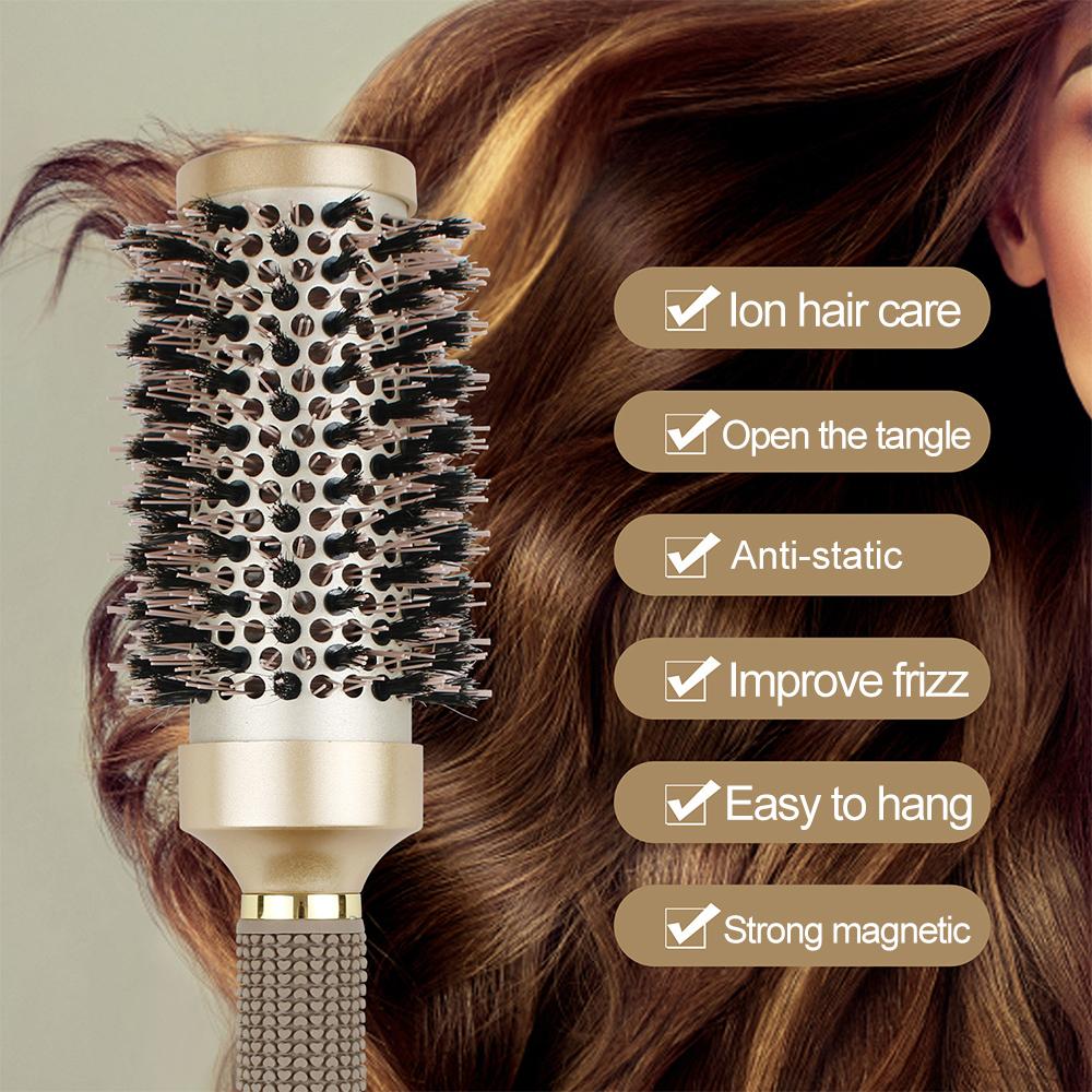 Nylon Roller Brush - Gold Non-Slip Handle, Curl Defining Barrel - Salon Home Styling  Hair Tools Curly Hair Products Barber Comb