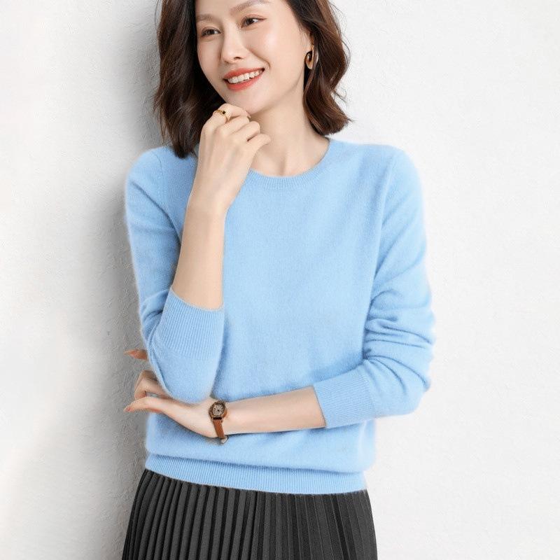 Maglione da donna in maglia girocollo a maniche lunghe maglione a tinta unita per primavera e autunno