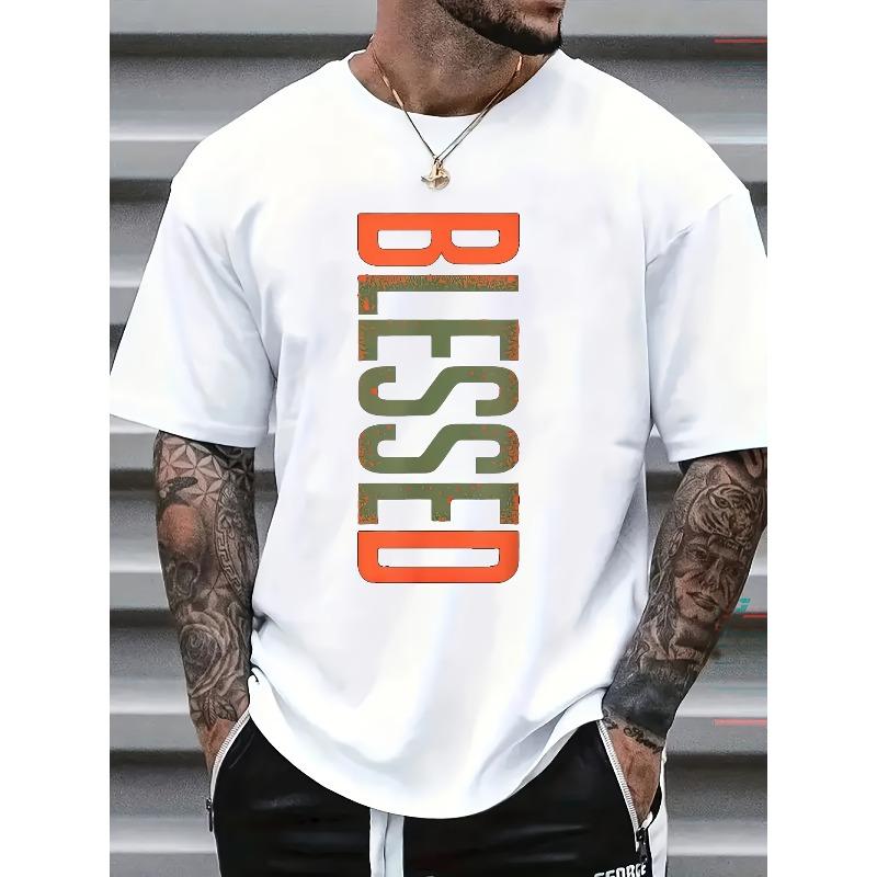 

European sizes Men S T - Shirt With BLESSED Pattern 4XL білий