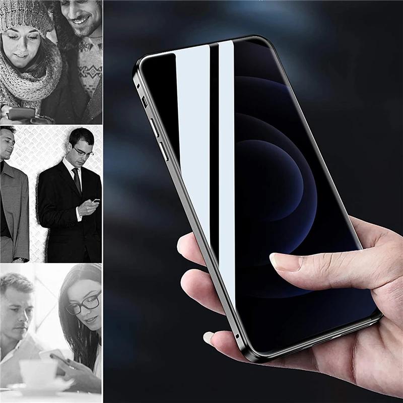 Anti Peeping Magnetic Double Privacy Metal Bumper Glass Case for IPhone 13 14 15 Pro Max 12 Mini 11 XS XR X 8 Plus Antispy Cover