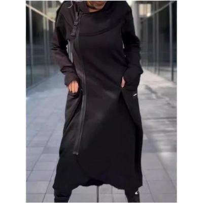 Damen Herbst und Winter Unregelmäßiges Langes Taschen-Sweatshirt Einfarbig Kapuzenpullover Personalisiertes Oberteil