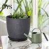 Durable Resin Planters for Garden Modern Plant Pot with Saucer, Gray Flower Portable Containers Patio Drainage Holes, Stone-Look Planter Indoor