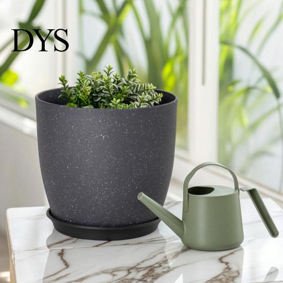 Durable Resin Planters for Garden Modern Plant Pot with Saucer, Gray Flower Portable Containers Patio Drainage Holes, Stone-Look Planter Indoor