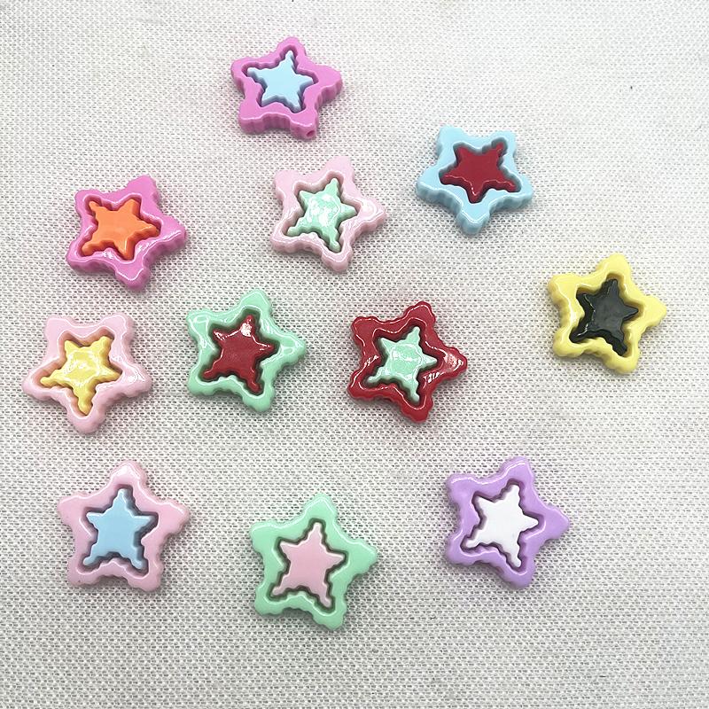 Acrylic Solid Color Baking Paint Pixel Five-pointed Star Frame Bead DIY Mobile Phone Chain Keychain Material Jewelry Accessories