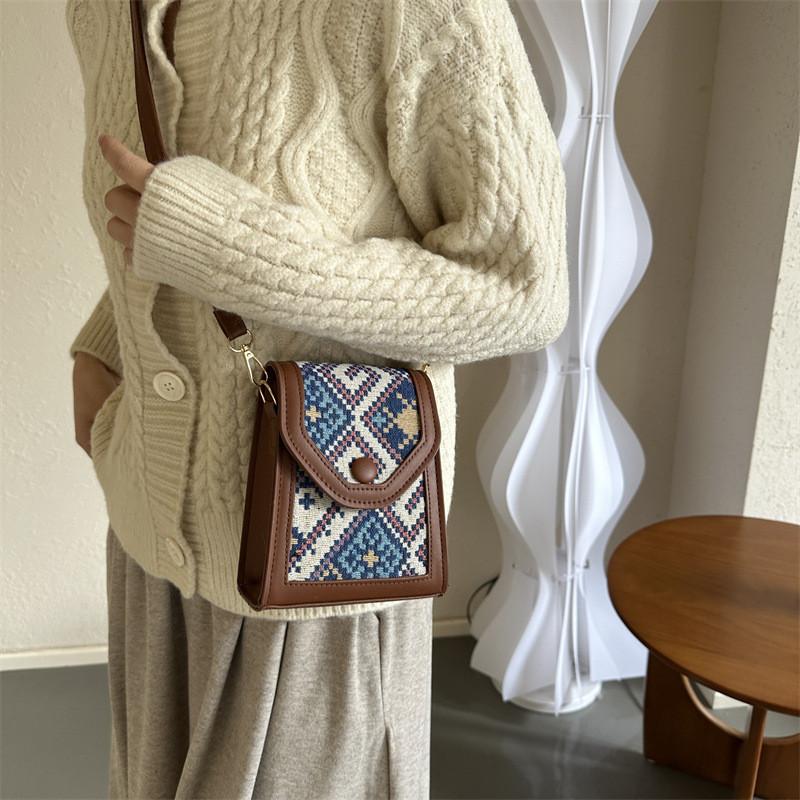 Street Style Small Square Shoulder Crossbody Bag For Women Fashion Plaid Color Block Design