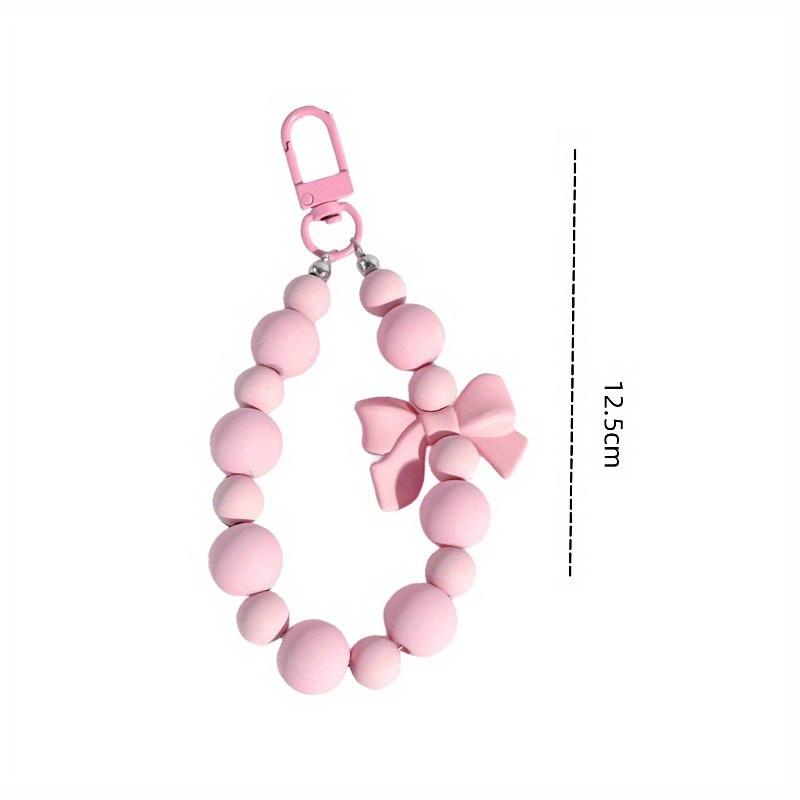 Pink Pearl Bow Keychain Mobile Phone Chain Earphone Case Anti-Lost Strap Car Keychain Beaded Decoration Backpack Pendant Accessory Bag