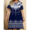 Elegant Floral Pattern Women Mini Dresses Summer Short Sleeve Printed Plus Size Casual Comfortable Soft Dress