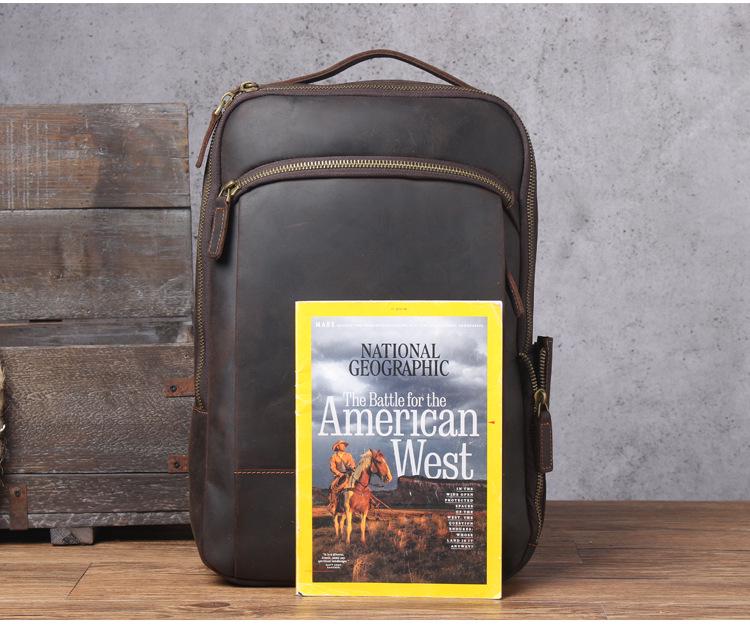 Retro Casual Crazy Horse Leather Double Shoulder Backpack, Genuine First Layer Cowhide for Men.