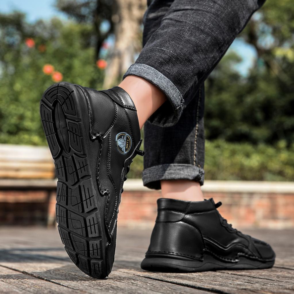 Men's Shoes Split Leather Shoes Lace Up Outdoor Casual Shoes Comfortable Flat Shoes Fashion Sneakers