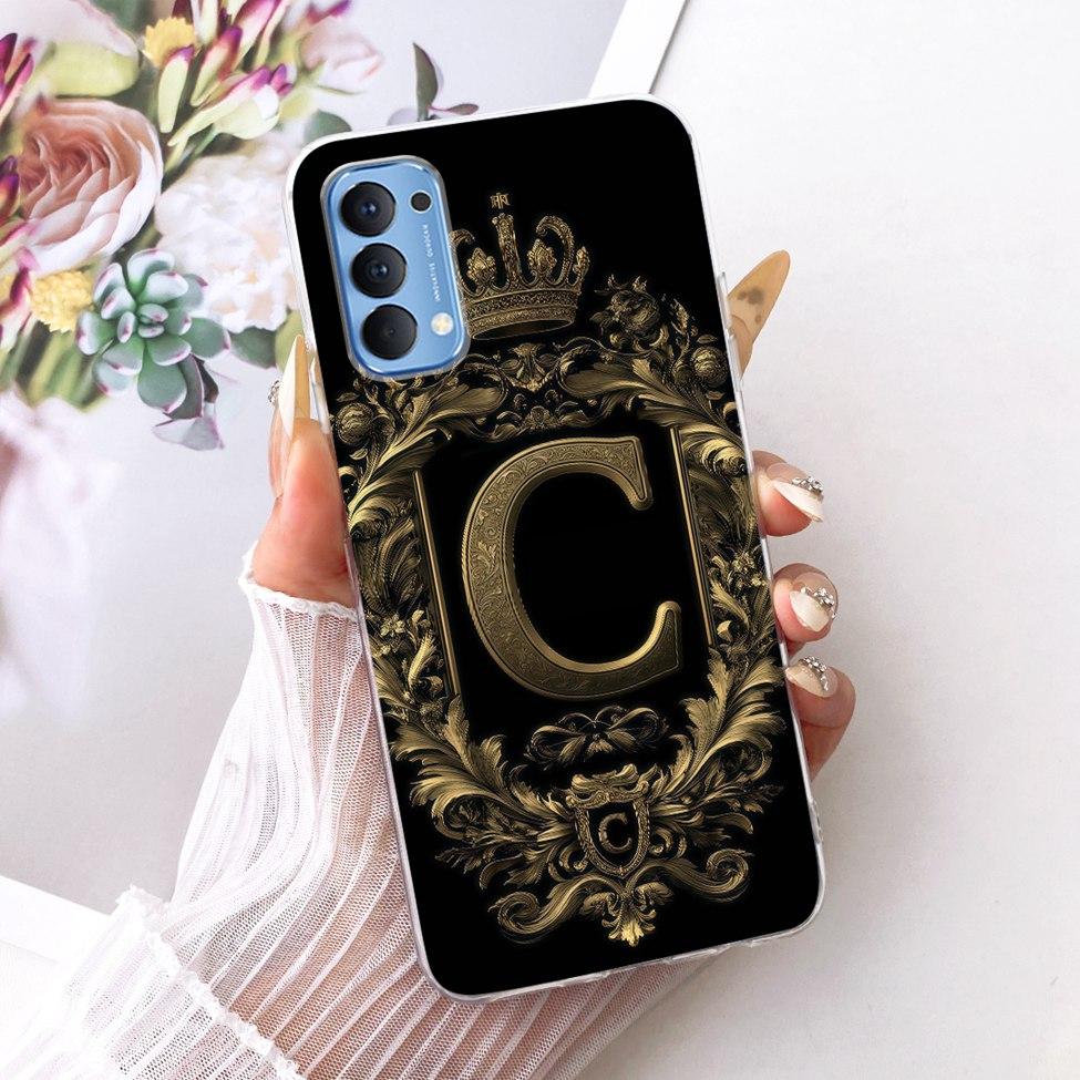 Transparent Für Oppo Reno4 4G Hülle CPH2113 Luxuriöse Krone A-Z Buchstaben 2D Flaches Muster Weicher Bumper Für Oppo Reno 4 4G Handyhülle