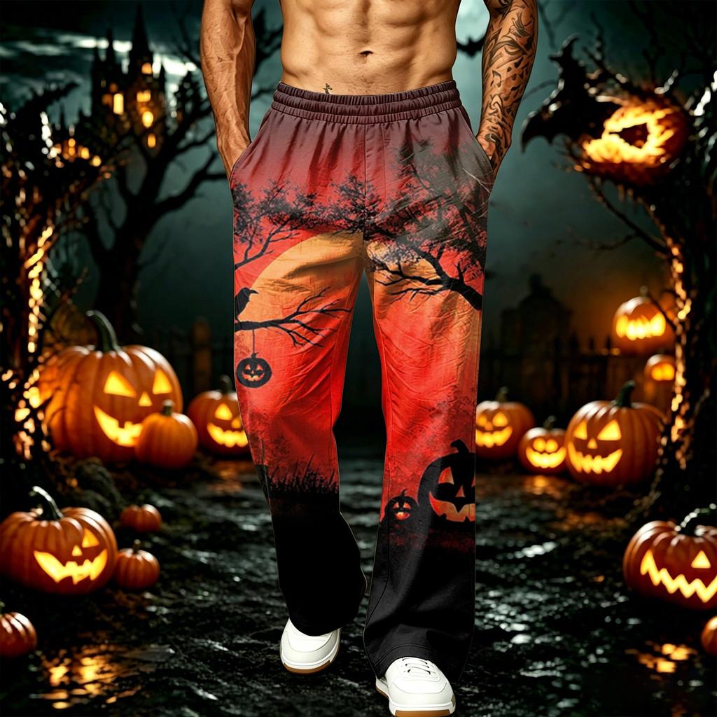Men's Halloween Printed Sweatpants with Pockets Loose Fit Jogger Pants for Sports