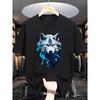 Men'S Stylish Summer Wolf Print T-Shirt - Casual Crew Neck, Short Sleeve Tee with Unique Blue Wolf Design, Perfect for Casual Attire, Summer Tshirt