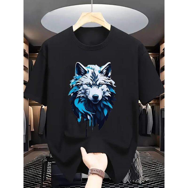 

Men S Stylish Summer Wolf Print T-Shirt - Casual Crew Neck, Short Sleeve Tee with Unique Blue Wolf Design, Perfect for Casual Attire, Summer Tshirt S чёрный