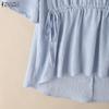 ZANZEA Women Casual Round Neck Loose Drawstring Waist Half Sleeve Blouse