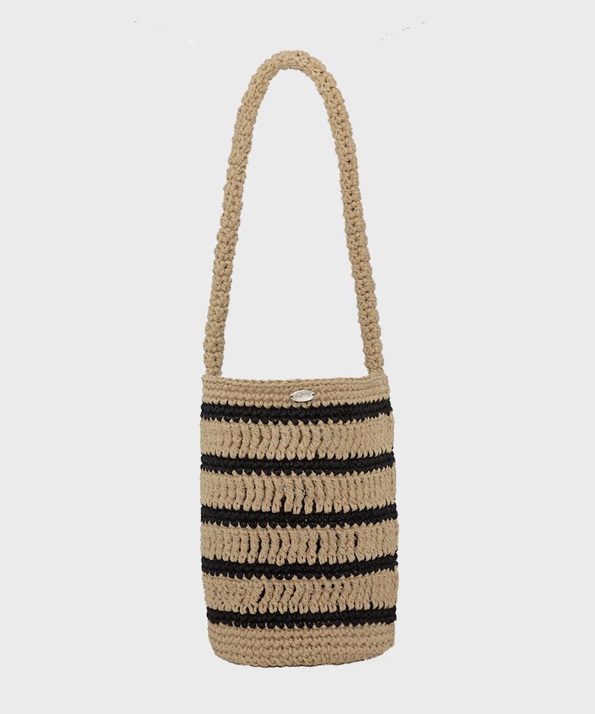 Slowslowly Moroccan Handmade Crochet Stripe Bucket Bag _ Beige
