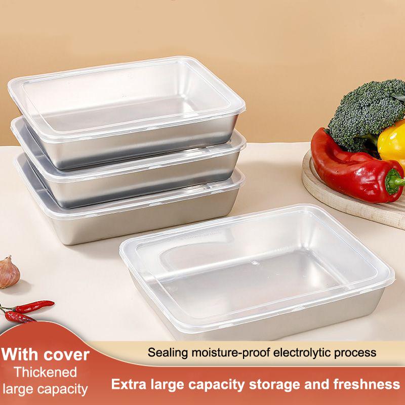 5 stk Matboks i rustfritt stål Friskholdsbeholder med lokk, Rektangulær Pølse Nudler Fruktskål