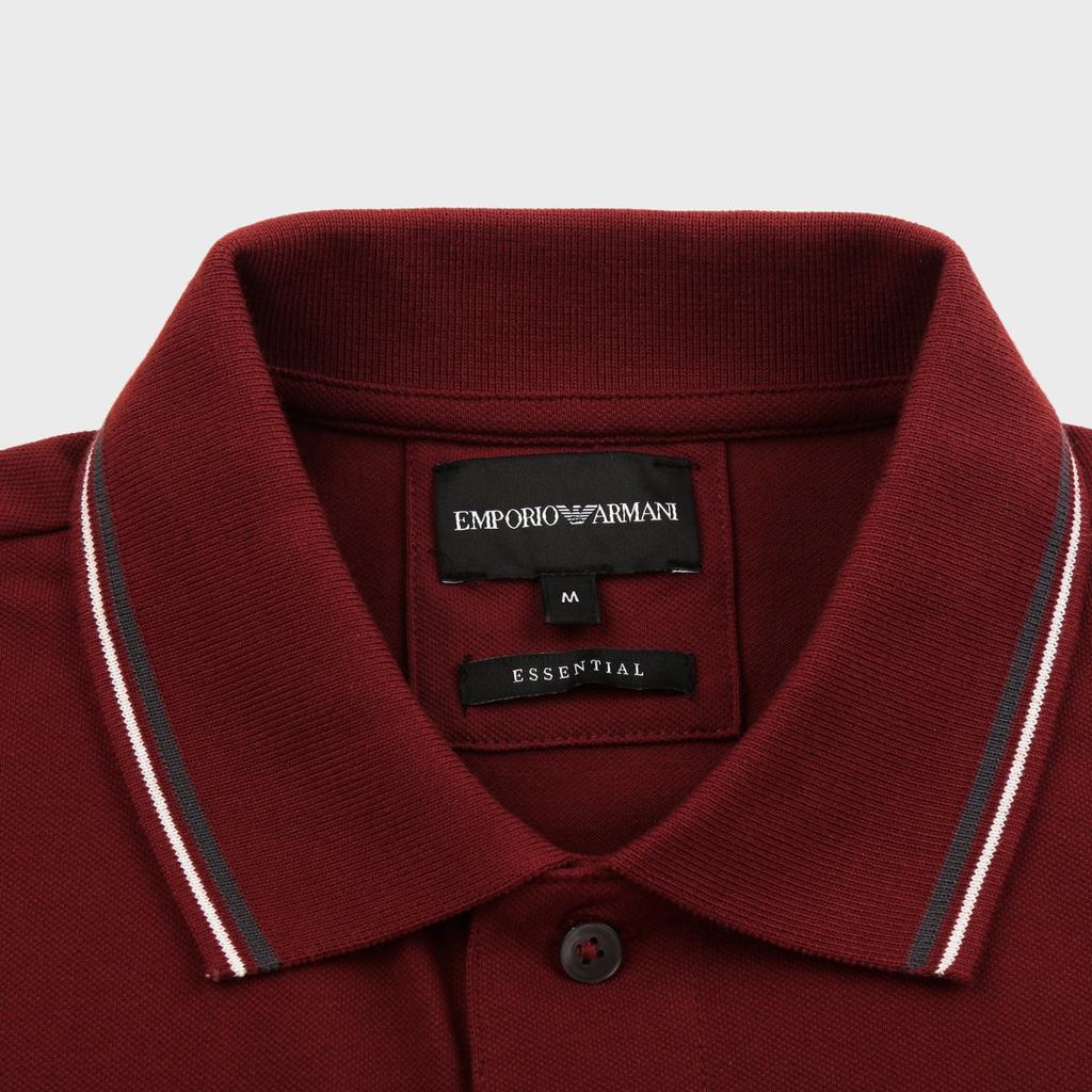 Emporio Armani SS23 Logo Striped Print Straight Casual Short Sleeve Polo Shirt Men tops Dark-Red 8N1FB4-1JPTZ-0358