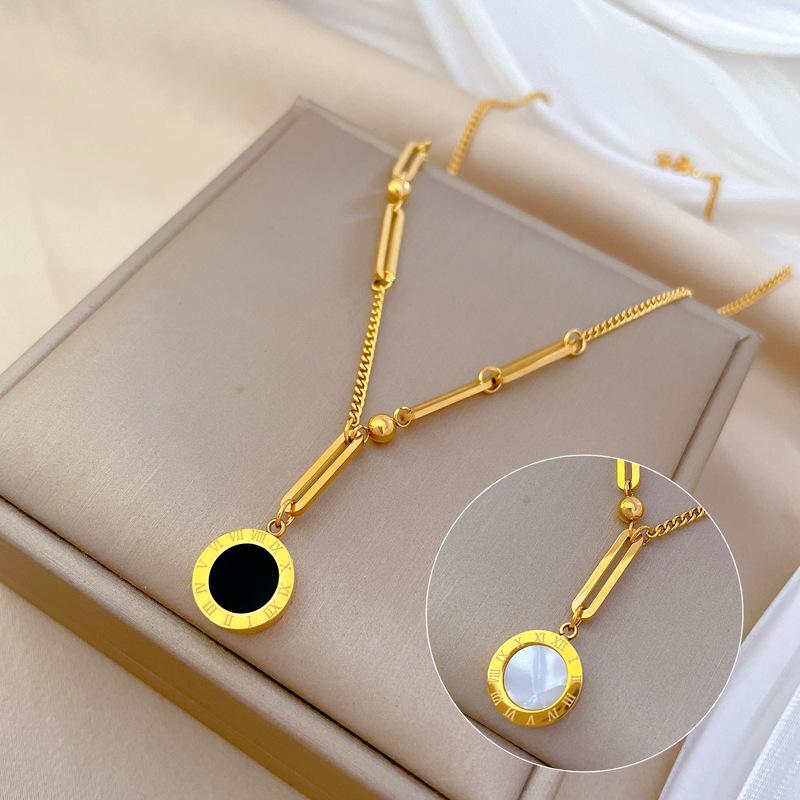 Römische doppelseitige Kette Temperament Persönlichkeit Minimalistischer Stil Ofen Echtsilber Halskette für das Schlüsselbein