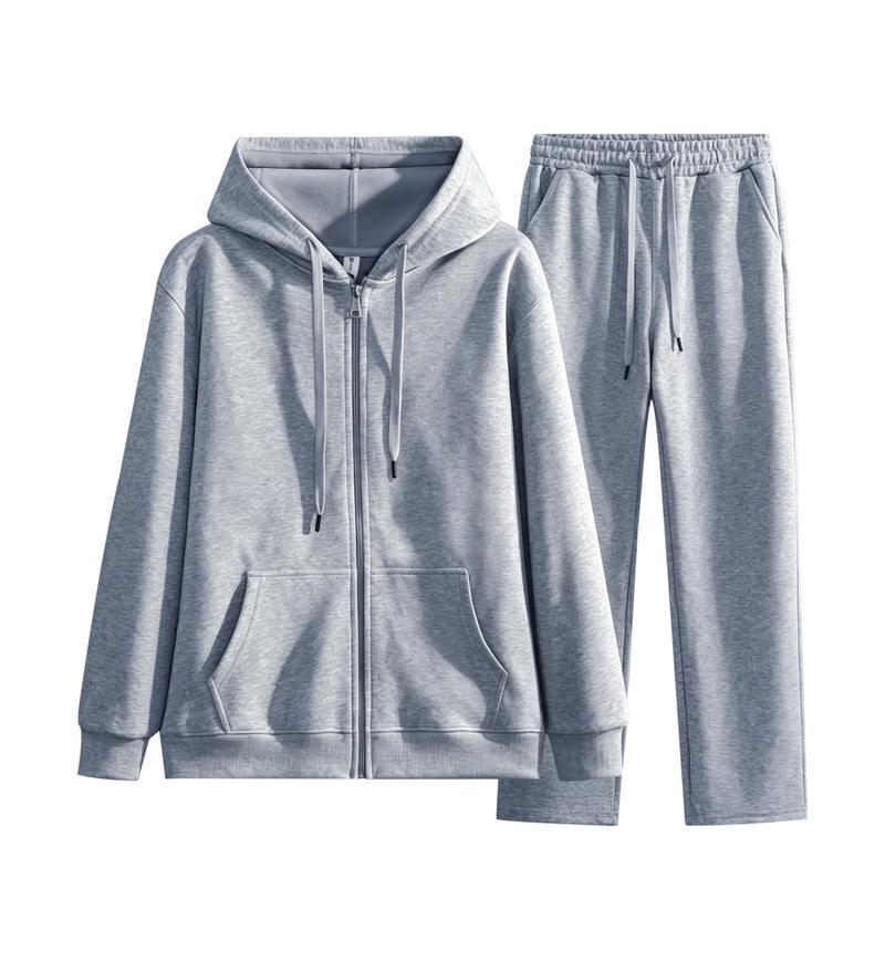 Autumn/Winter Women's Casual Solid Color Hoodie & Wide Leg Pants Set