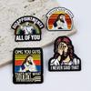 Vintage Cartoon Character Metal Brooch with English Quotes – Unique Backpack Decoration