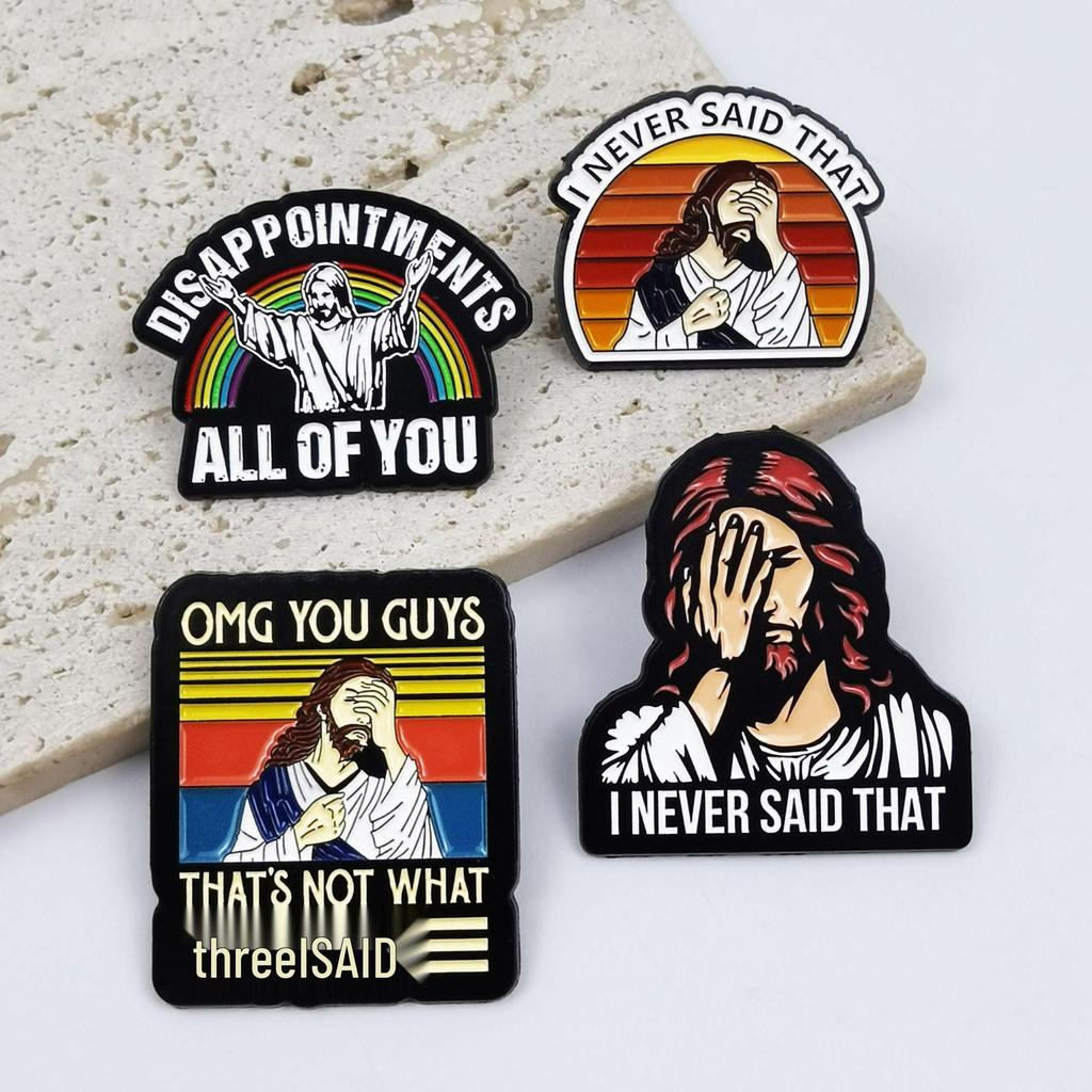 Vintage Cartoon Character Metal Brooch with English Quotes – Unique Backpack Decoration