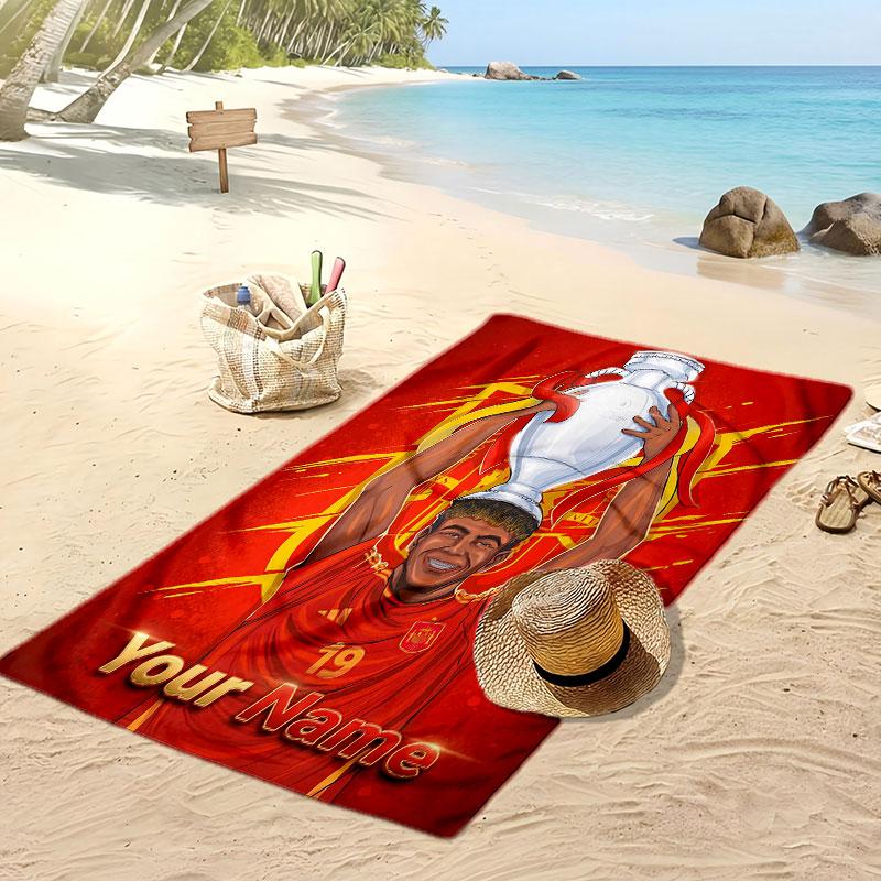 Lamine Yamal Personalized Printed Beach Towel Soccer Logo Support Custom Name Text Absorbent Towel For Sport Travel Special Gift