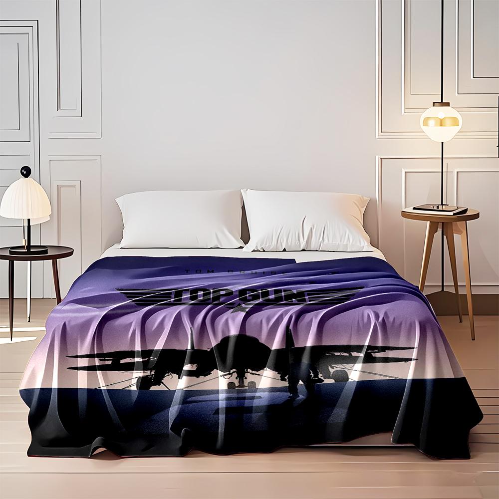 Top Gun Fighter Jet Silhouette Design Flannel Blanket for Bedroom, Living Room, Sofa, and Nap Sofas.