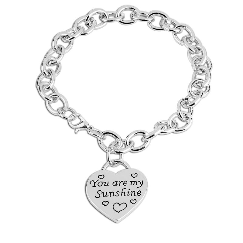 

you are my sunshine Bracelets for lovers Lettering statement Bracelet for gf Wife couple heart Bracelet for girls girlfreind серебряный