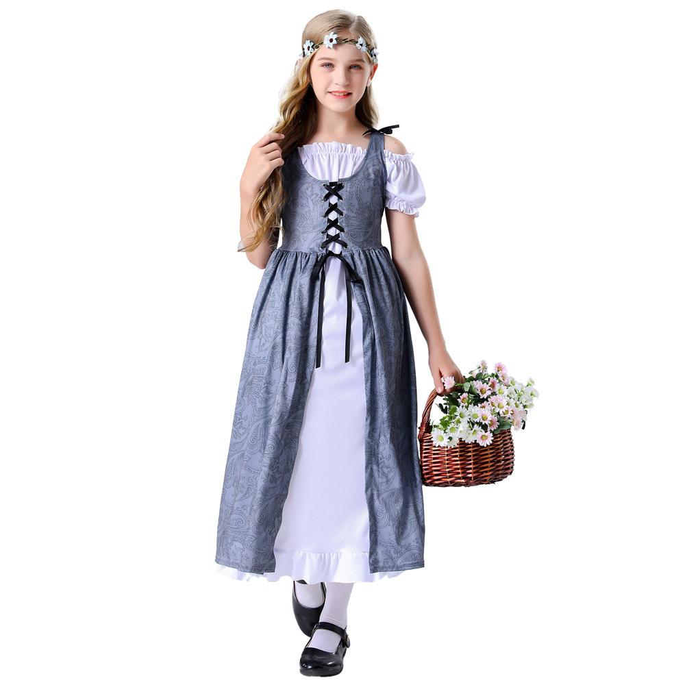 European and American children s women s dress retro medieval pastoral cos maid dress stage performance clothing set 150