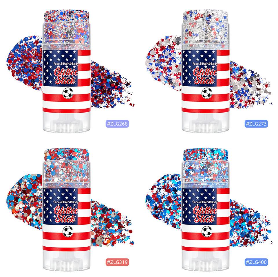 Red White Blue Glitter Gel Stick, Eye Makeup Face Hair Festival Glitter, Independence Day, Rave Party, Easy to Apply Long-Lasting Cosmetic Glitter